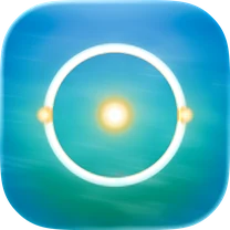The Cirrus app icon: a glowing white ring around a small sun, on a sky that fades from blue to green.